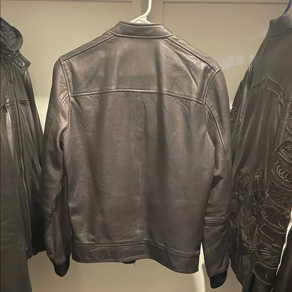 All Saints Black Leather Bomber Jacket - Picture 2 of 7